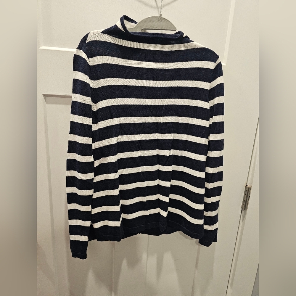 Crown & Ivy Navy White Striped Mock Neck Cotton Sweater Size XS – Nautical Prepp